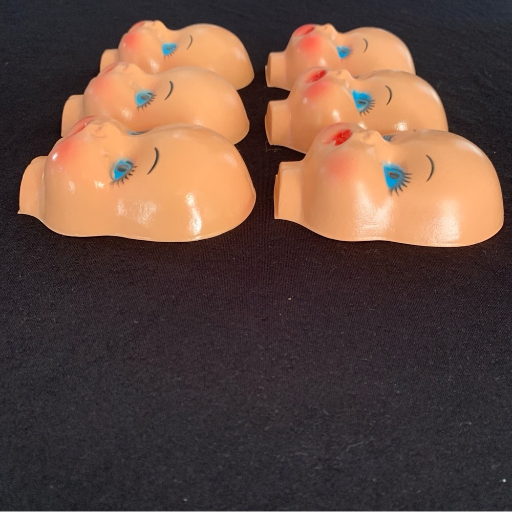 Vintage Lot MCM Celluloid Plastic Half Doll Heads Faces Blue Eyes Red Lips 4.5” - Picture 2 of 7
